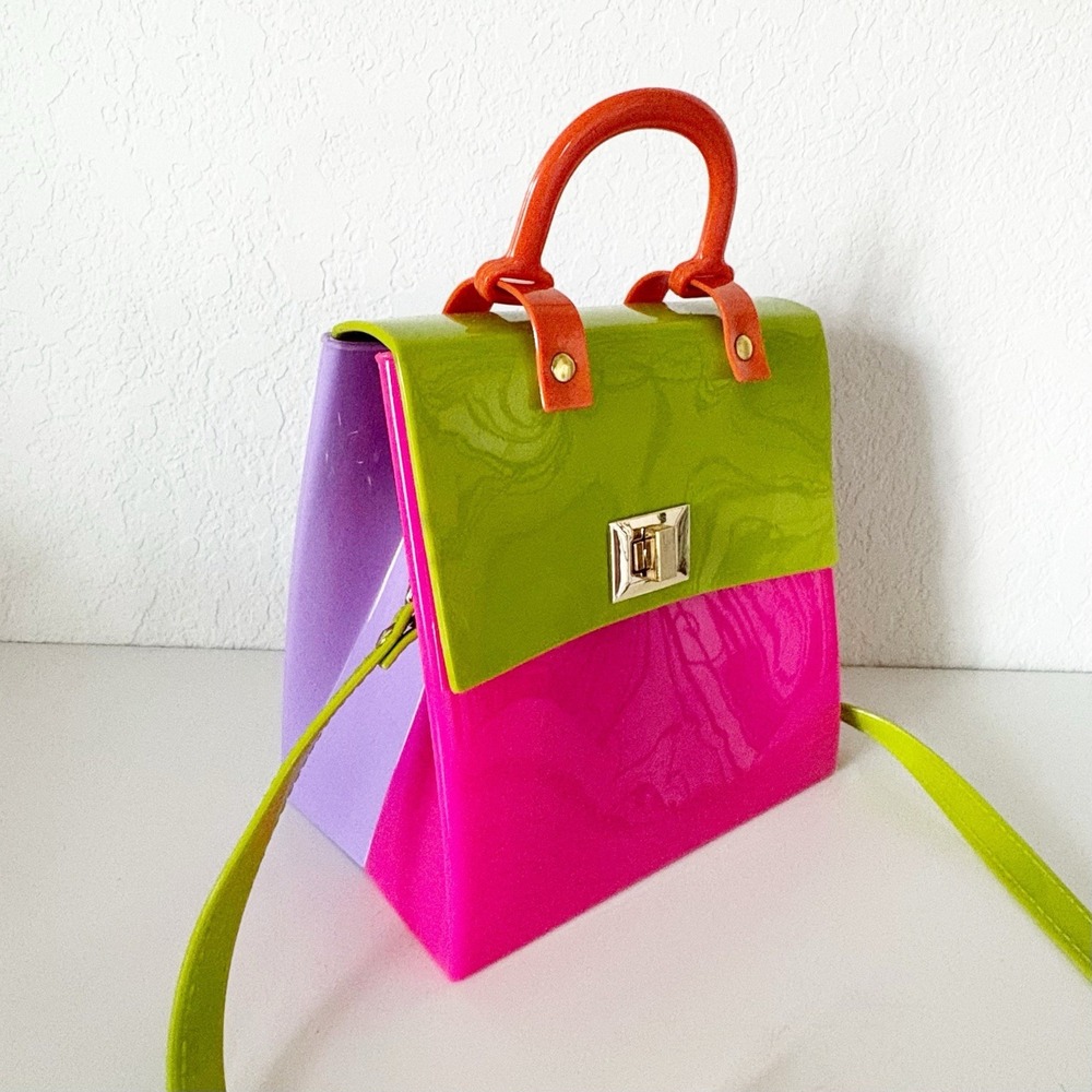 Vinyl Hot Pink Green Lilac Orange Crossbody Purse Handbag Pria Accessories